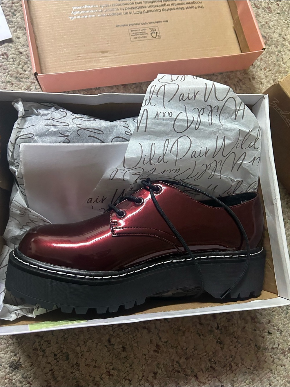 Wild Pair Metallic Burgundy Lace-Up Platform Oxford